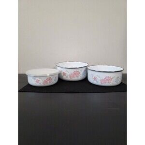 Lincoware Hana Floral Ceramic Bowls Set of 3 Indonesia White Pink Green